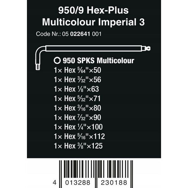 Wera Wera 950/9 Hex-Plus Multicolour Imperial 3 angle wrench set