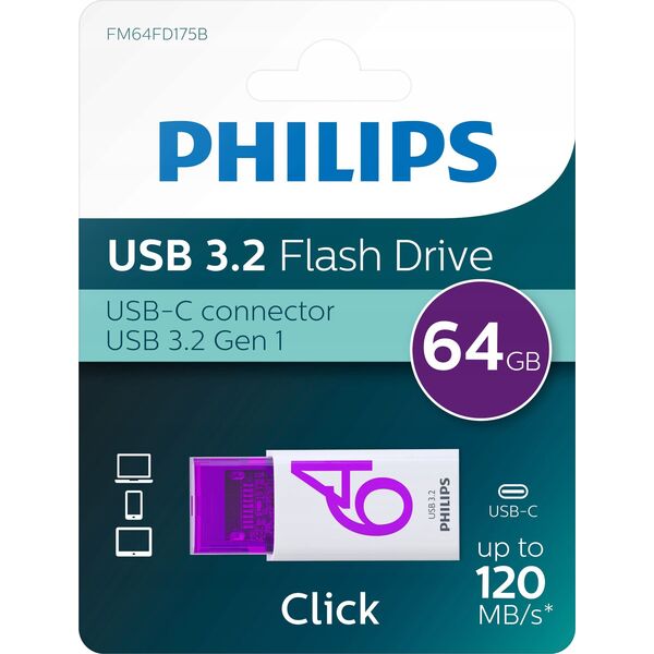 Pendrive Philips Philips USB 3.2             64GB Click Series Gen 1 USB-C