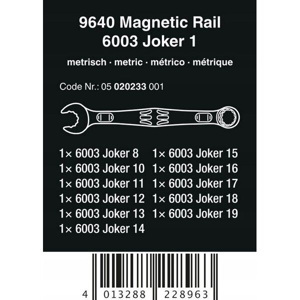 Zestaw narzędzi Wera Wera 9640 magnetic strip 6003 Joker 1, 11 pieces, wrench (combination wrench set)