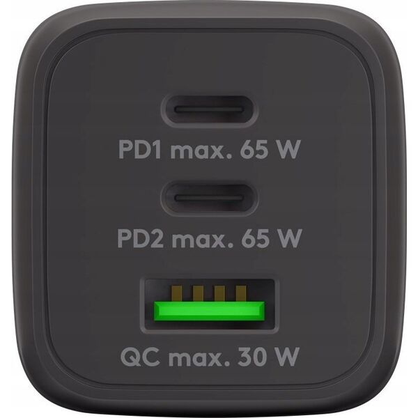 Ładowarka Goobay goobay USB-C PD multiport fast charger Nano 65 Watt (black, 1x USB-A, 2x USB-C PD, GaN technology)