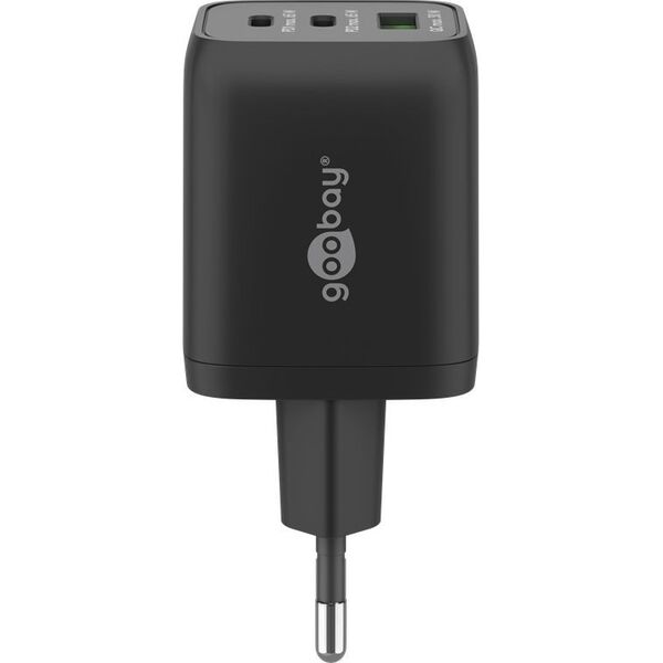 Ładowarka Goobay goobay USB-C PD multiport fast charger Nano 65 Watt (black, 1x USB-A, 2x USB-C PD, GaN technology)