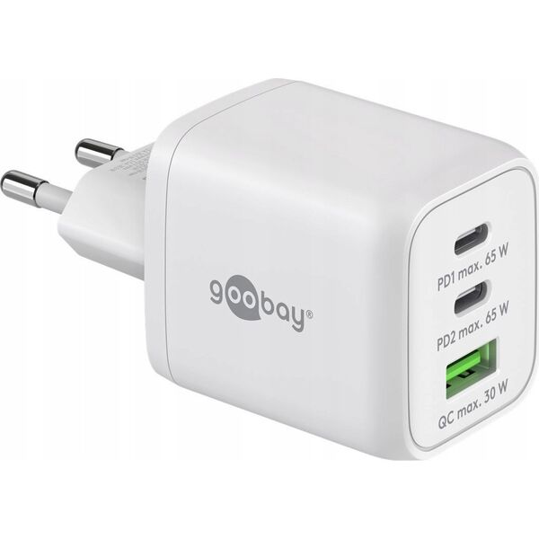 Ładowarka Goobay goobay USB-C fast charger Nano, PD, GaN, 65 watts (white, 1x USB-A, 2x USB-C PD, Charge 3.0)