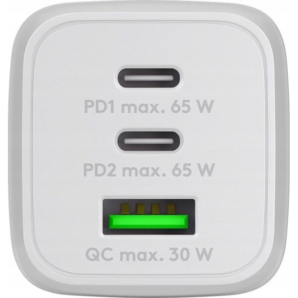 Ładowarka Goobay goobay USB-C fast charger Nano, PD, GaN, 65 watts (white, 1x USB-A, 2x USB-C PD, Charge 3.0)