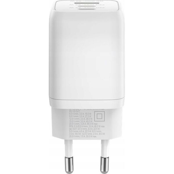 Ładowarka Goobay goobay USB-C fast charger Nano, PD, GaN, 65 watts (white, 1x USB-A, 2x USB-C PD, Charge 3.0)