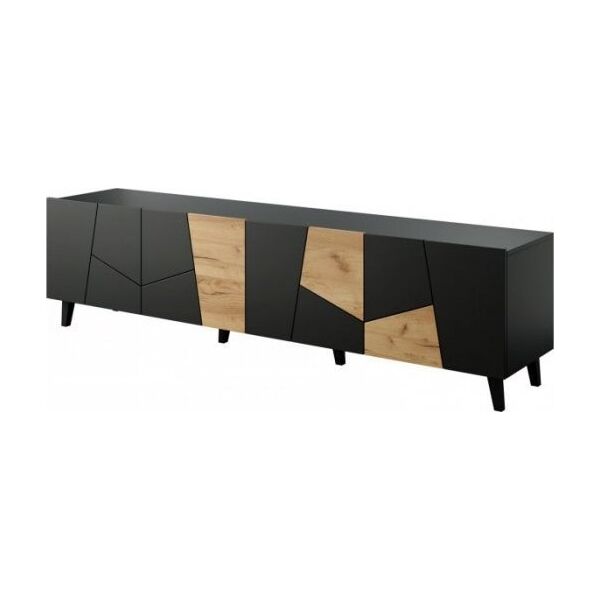 Cama Meble Szafka RTV ETNA 200x42x52 czarny mat + dąb craft