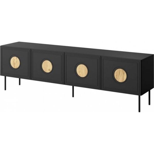 Cama Meble Szafka RTV PALAZZO 200x42x60 czarny + dąb craft