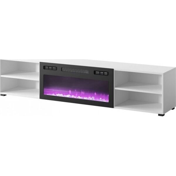 Cama Meble Szafka RTV POLO 180x33x39 biały + kominek czarny