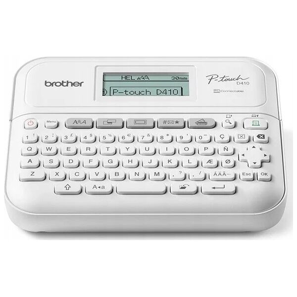 Drukarka etykiet Brother Brother P-Touch PT-D410 - Beschriftungsgerat - s/w - Thermotransfer - 18 mm Breite - 180 dpi - bis zu 20 mm/Sek. - USB - Cutter - 5-zeiliger Druck, Druckvorschau, Spiegelschrift, Vertikaler Druck - Grau, weiss