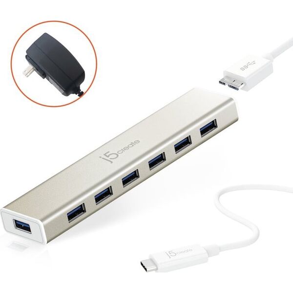 HUB USB Triton j5create JCH377 huby i koncentratory USB 3.2 Gen 1 (3.1 Gen 1) Micro-B 5000 Mbit/s Srebrny