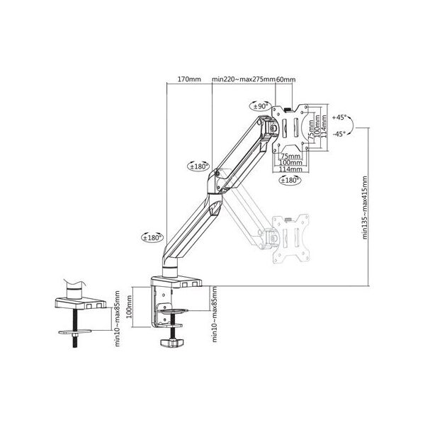 Deltaco Uchwyt biurkowy na monitor 17" - 32" (ARM-0350)
