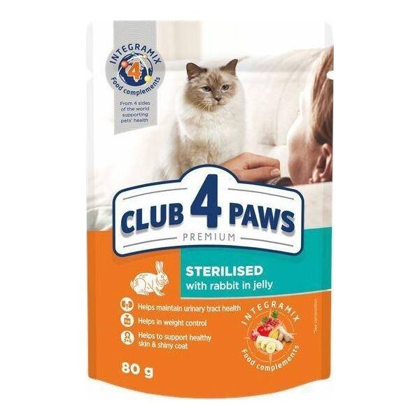 Club 4 Paws Club4Ł Kot Sterylizowany Saszetka 80g Królik