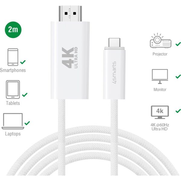 Kabel USB 4smarts USB-C - HDMI 2 m Biały (540957)
