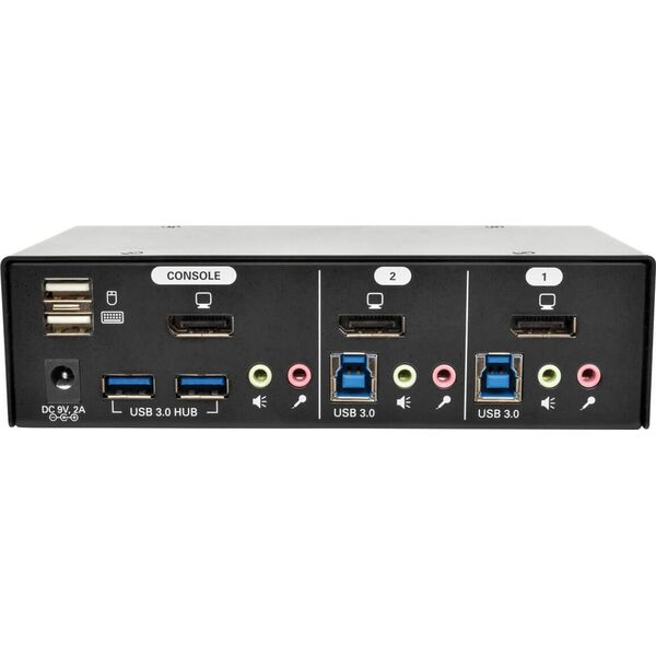 Przełącznik Eaton Eaton Tripp Lite series 2-Port DisplayPort KVM Switch w/Audio, Cables and USB 3.0 SuperSpeed Hub - KVM-/Audio-/USB-Switch - 2 x KVM/Audio/USB - 1 lokaler Benutzer - Desktop