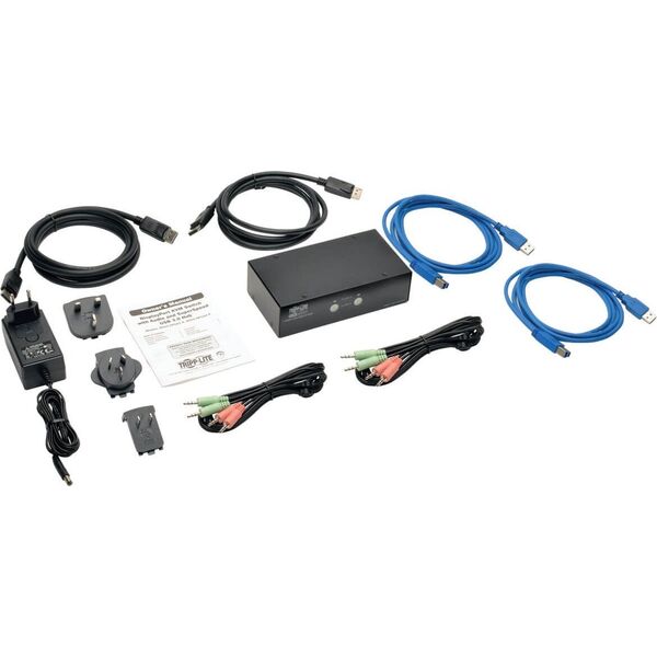 Przełącznik Eaton Eaton Tripp Lite series 2-Port DisplayPort KVM Switch w/Audio, Cables and USB 3.0 SuperSpeed Hub - KVM-/Audio-/USB-Switch - 2 x KVM/Audio/USB - 1 lokaler Benutzer - Desktop