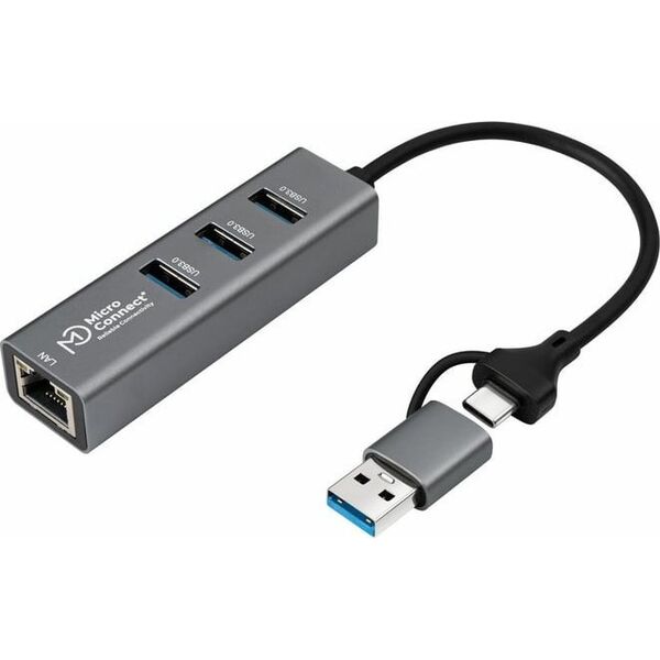 HUB USB MicroConnect Microconnect USBHUB-RJ45-2IN1 huby i koncentratory USB 3.2 Gen 1 (3.1 Gen 1) Type-A 5000 Mbit/s Czarny