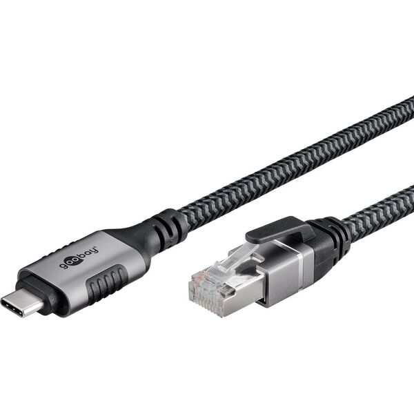 Adapter AV Goobay Goobay 70697 zmieniacz płci / kabli USB C RJ-45 Czarny, Srebrny
