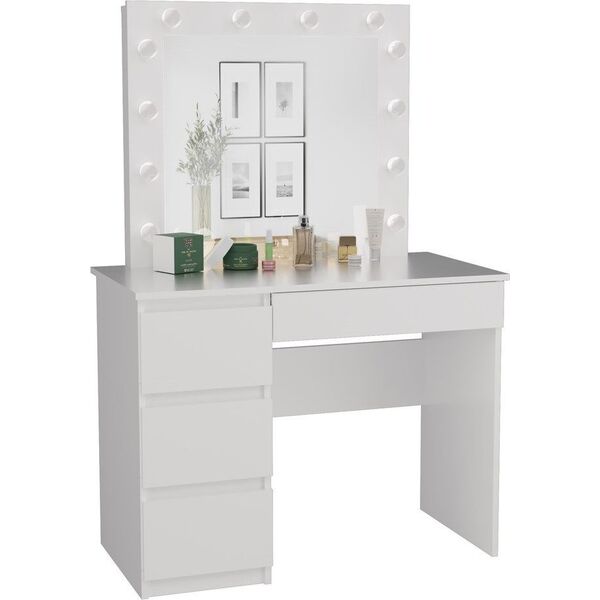 Topeshop Toaletka z lustrem, biurko, lewe, Mijas, 98x51x146 cm, biały, mat