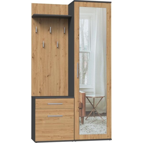 Topeshop Garderoba, szafa, lustro, duo, 100x35x180 cm, antracyt, dąb artisan, mat