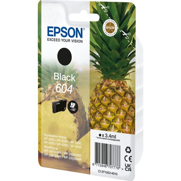 Tusz Epson Epson 604 - 3.4 ml - Schwarz - original - Blister mit RF- / akustischem Alarmsignal - Tintenpatrone - fur Expression Home XP-2200, 2205, 3200, 3205, 4200, 4205, WorkForce WF-2910, 2930, 2935, 2950