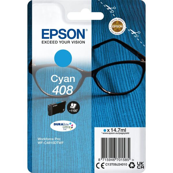 Tusz Epson Epson 408 - 14.7 ml - mit hoher Kapazitat - Cyan - original - Blisterverpackung - Tintenpatrone - fur WorkForce Pro WF-C4810DTWF