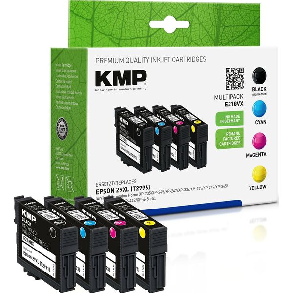 Tusz KMP KMP MULTIPACK E218VX - 4er-Pack - Hohe Ergiebigkeit - Schwarz, Gelb, Cyan, Magenta - kompatibel - Tintenpatrone (Alternative zu: Epson 29XL, Epson T2991, Epson T2992, Epson T2993, Epson T2994) - fur Epson Expression Home XP-235, 245, 247, 332, 33