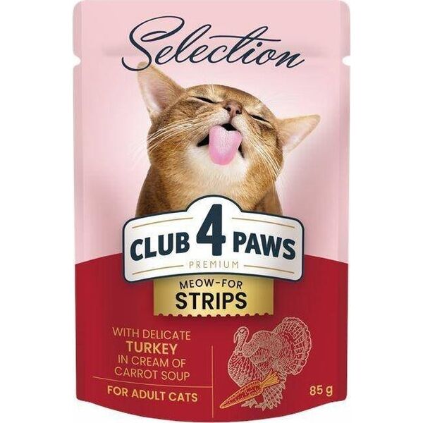 Club 4 Paws Club4Ł Kot 85g Paski Indyk w Marchewkowym Sosie