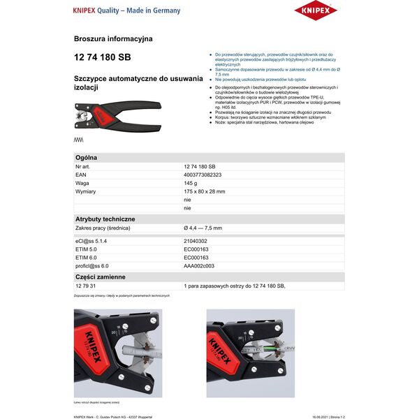 Knipex AUTOMATYCZNE SZCZYPCE DO ŚCIĄGANIA IZOLACJI