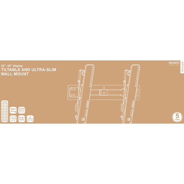 Deltaco Pakeliamas sieninis laikiklis DELTACO OFFICE ypač plonas, 32"-55", 35kg, 100x100-400x400, juodas / ARM-0152