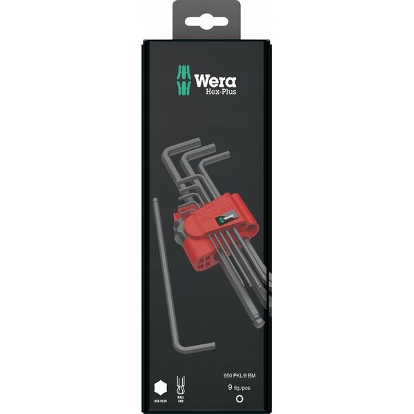 Wera Šešiakampių raktų komplektas WERA Hex-Plus, 1,5-10 mm, HEX tipo, suapvalintu galu, BlackLaser, 9 vnt.