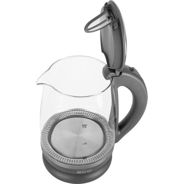 Czajnik ECG ECG Elektrinis virdulys RK 2020 Pilkas Glass, 2 L, 360° base with power cord storage, Mėlyna backlight, 1850-2200 W