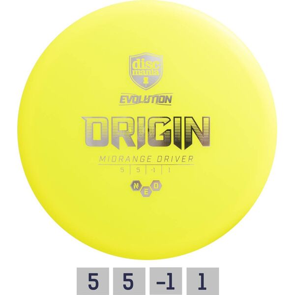 Discmania Diskgolfo diskas Midrange Driver NEO ORIGIN Evolution Geltona