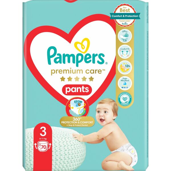 Pampers Pieluchomajtki Pampers Premium Care Pants Sauskelnės, 3 Dydis, 140 Sauskeln, 6-11kg