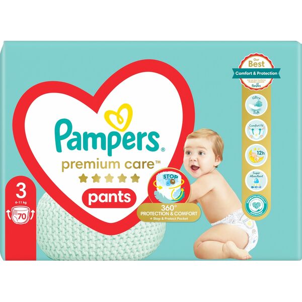 Pampers Pieluchomajtki Pampers Premium Care Pants Sauskelnės, 3 Dydis, 140 Sauskeln, 6-11kg