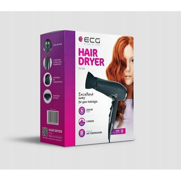 Suszarka ECG ECG Plaukų džiovintuvas VV 115, 2200W, 3 levels of heating, 2 levels of power, Cool air function, Overheating protection