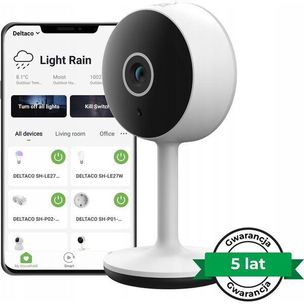 Kamera IP Deltaco WiFi kamera DELTACO SMART HOME su judesio aptikimu ir dviejų krypčių garsu, 2MP, IR naktinis matymas, ONVIF, baltae / SH-IPC05