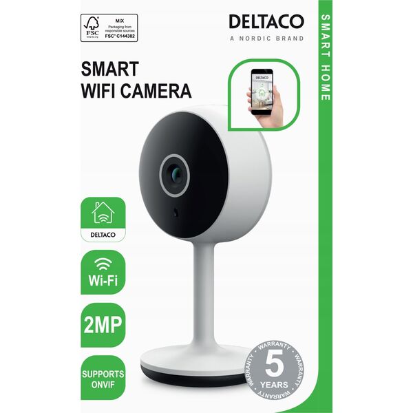 Kamera IP Deltaco WiFi kamera DELTACO SMART HOME su judesio aptikimu ir dviejų krypčių garsu, 2MP, IR naktinis matymas, ONVIF, baltae / SH-IPC05