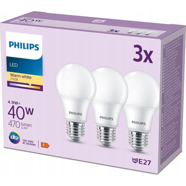 Signify Philips LED classic Lampe 40W E27 Warmweiß 470lm matt 3er P