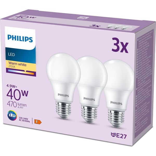 Signify Philips LED classic Lampe 40W E27 Warmweiß 470lm matt 3er P