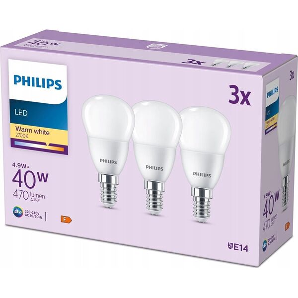 Signify Philips LED classic Lampe 40W E14 Tropfe Warmw 470lm matt 3erP