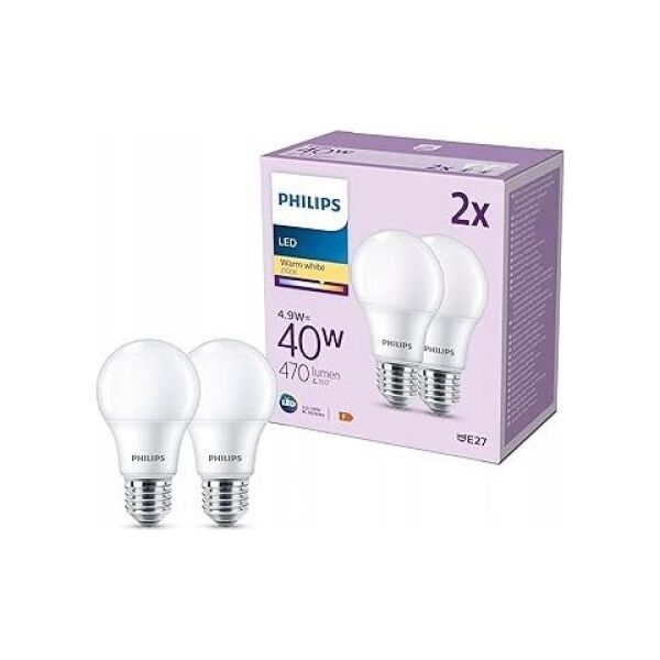 Signify Philips LED classic Lampe 40W E27 Warmweiß 470lm matt 2er P