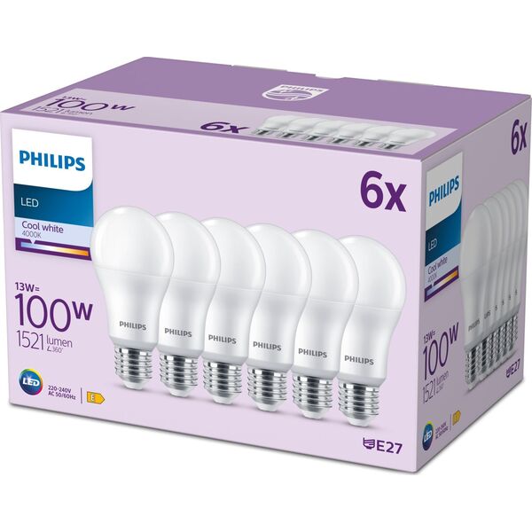 Signify Philips LED classic Lampe 100W E27 Kaltweiß 1521lm matt 6er P