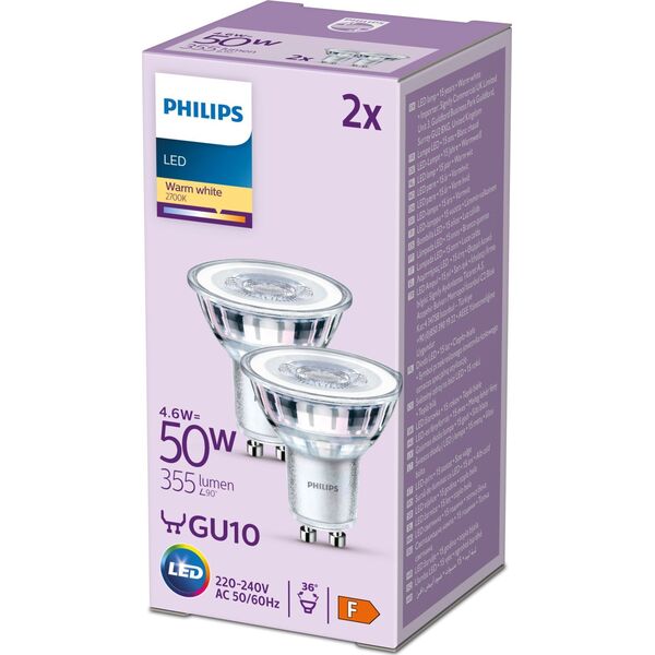 Signify Philips LED classic Lampe 50W GU10 Warmweiß 355lm Silber 2er P