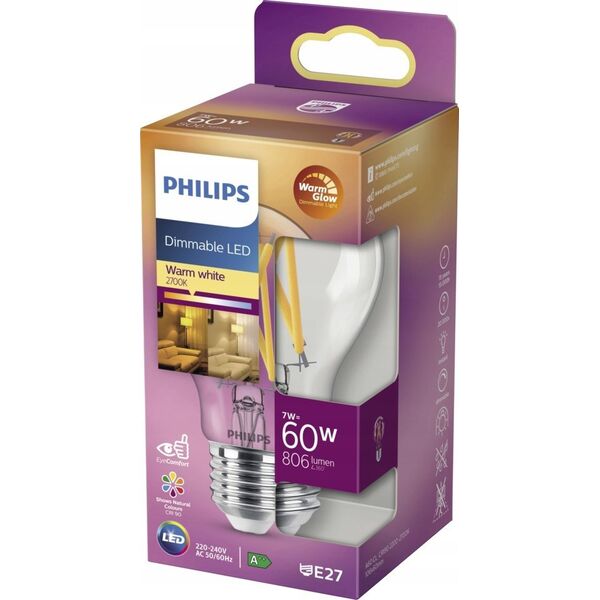 Signify Phillips LED WarmGlow Lampe 60W E27 810lm klar 1er P