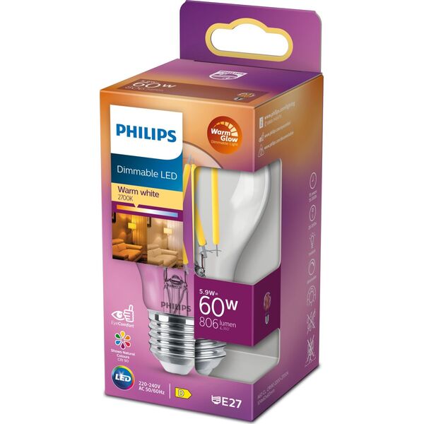 Signify Phillips LED WarmGlow Lampe 60W E27 810lm klar 1er P