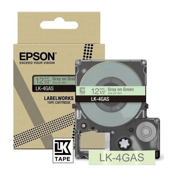 Epson Epson LabelWorks LK-4GAS - Grau auf Grun - Rolle (1,2 cm x 8 m) 1 Kassette(n) Hangebox - Bandkassette - fur LabelWorks LW-C410, LW-C610
