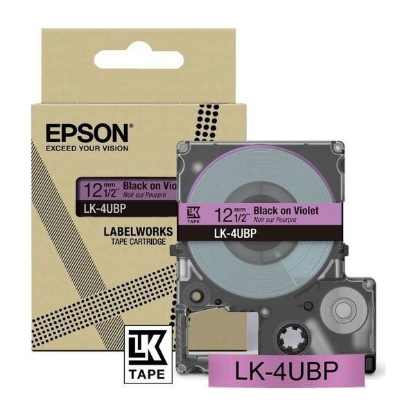 Epson Epson LabelWorks LK-4UBP - Schwarz auf Violett - Rolle (1,2 cm x 8 m) 1 Kassette(n) Hangebox - Bandkassette - fur LabelWorks LW-C410, LW-C610
