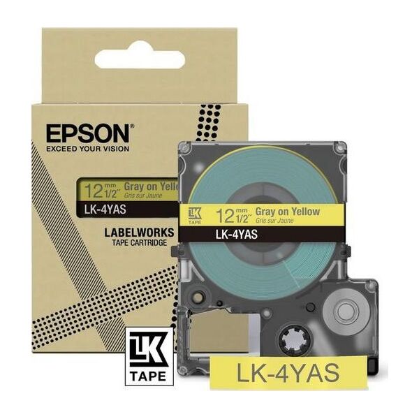 Epson Epson LabelWorks LK-4YAS - Grau auf Gelb - Rolle (1,2 cm x 8 m) 1 Kassette(n) Hangebox - Bandkassette - fur LabelWorks LW-C410, LW-C610