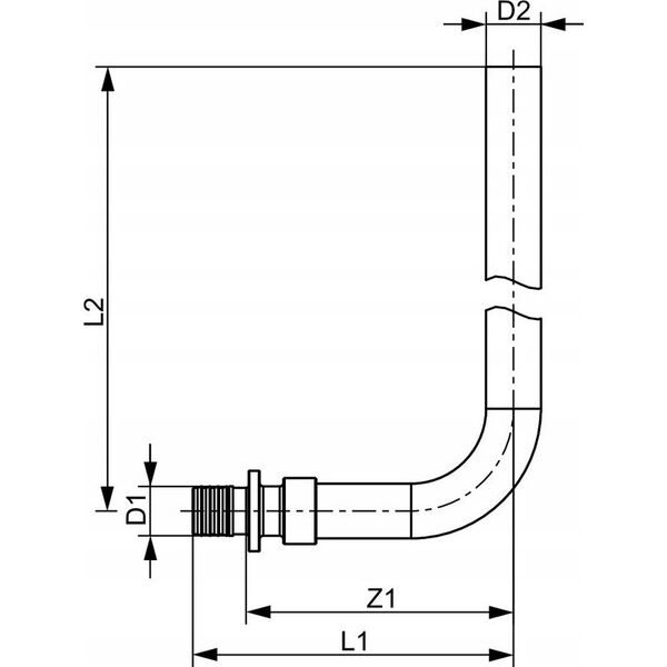 Tece Tece kolano montażowe do przyłączy grzejnikowych, 16 x 15 mm Cu, dł. 200 mm TECEflex 740135