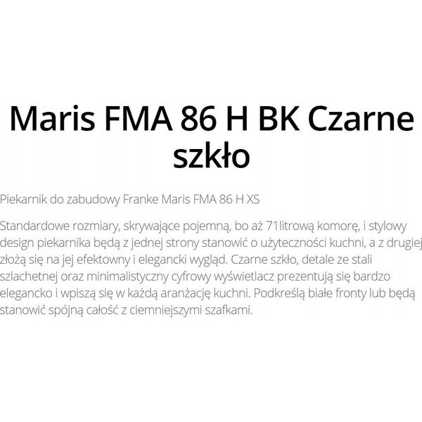 Piekarnik Franke Įmontuojama orkaitė Franke FMA 86 H BK