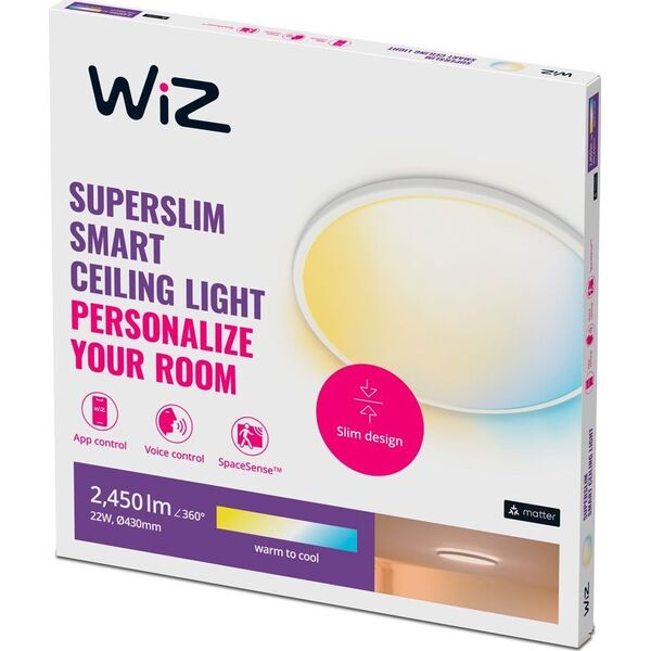 Lampa sufitowa Signify WiZ SuperSlim Deckenleuchte Tunable White 2450lm Weiß